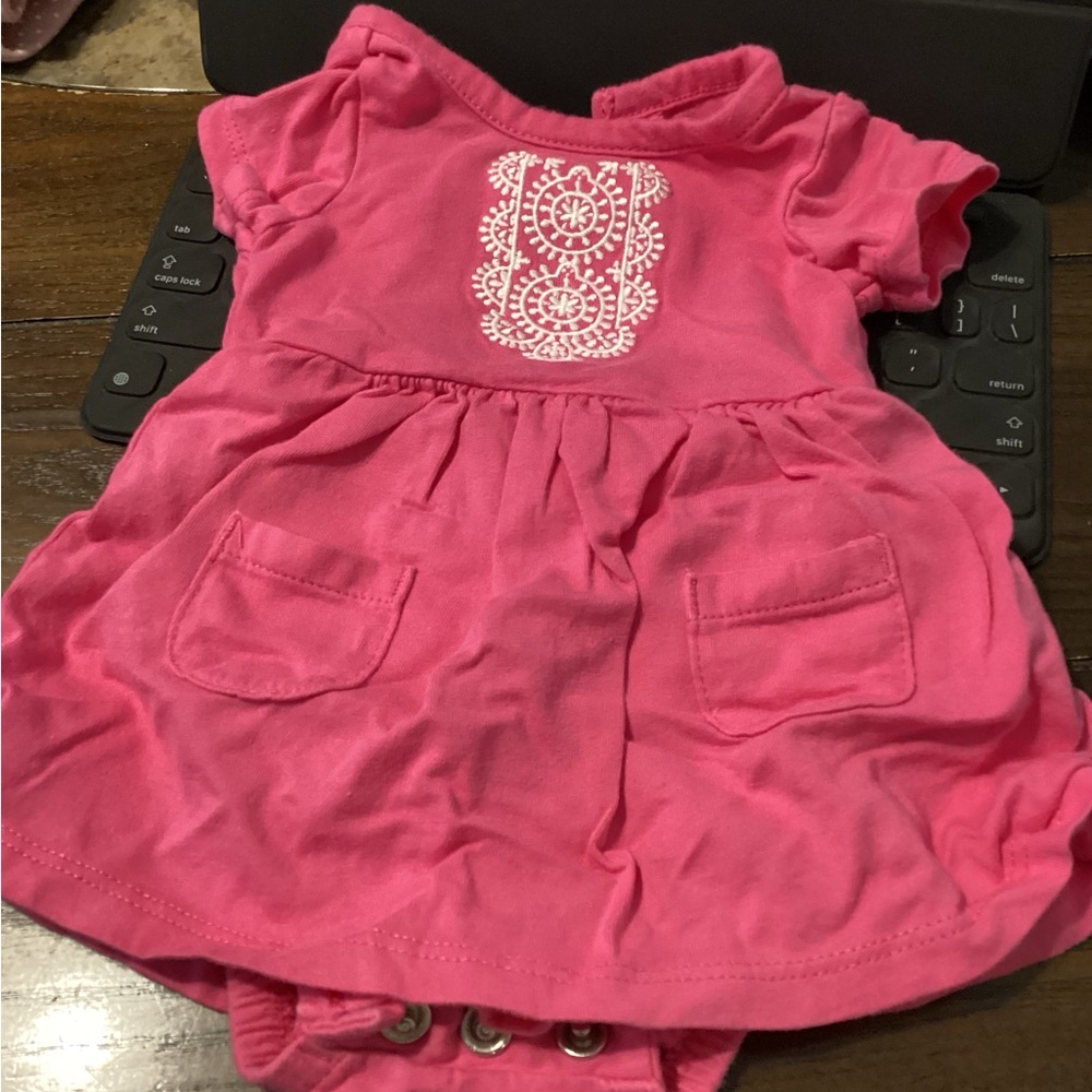 Cartier Pink Baby Bodysuit with White Embroidery